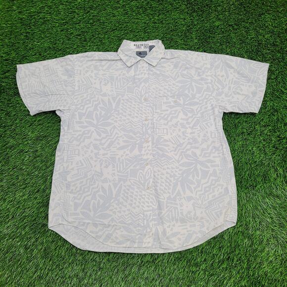 Vintage 90s MOD Geometric AOP Button Shirt Large 22x26 White - Picture 1 of 12